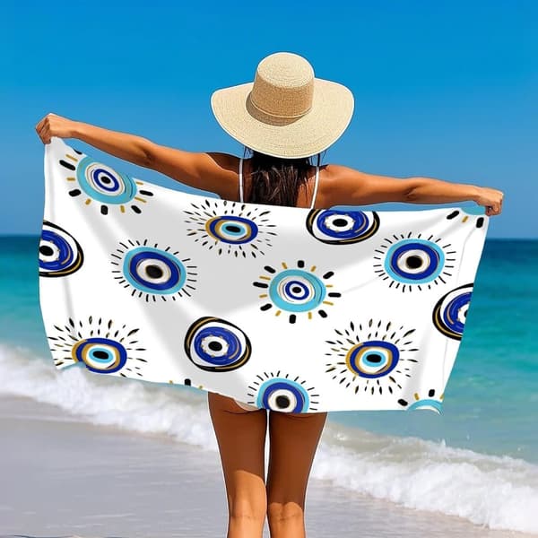 Bomclap Evil Eye Mikrokuituinen Rantapyyhe Kylpypyyhe 80x160 cm - Ylimitoitettu, Hiekaton, Ohut - Loma, Uinti, Matkustaminen