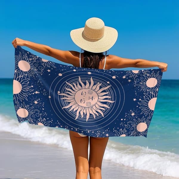 Bomclap Salaperäinen Keltainen Aurinkokylpypyyhe Rantapyyhe Mikrokuitu 80x160 cm - Boho Moon, Hiekaton - Uima-allas, Jooga, Loma