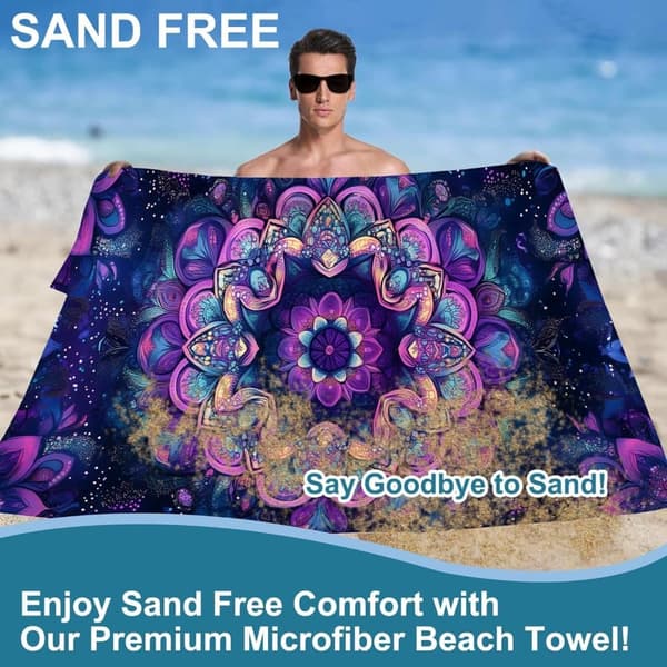 Bomclap Purpur Mandala Strandhåndklæde - Sandløse Badehåndklæder 80x160 cm