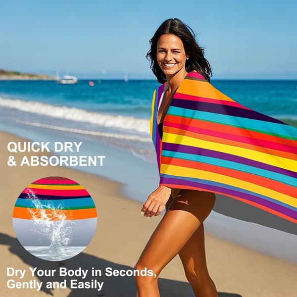 Bomclap Rainbow stribet strandhåndklæde mikrofiber badehåndklæde 80x160 cm - sandfri, tynd - pool, ferie, tilbehør