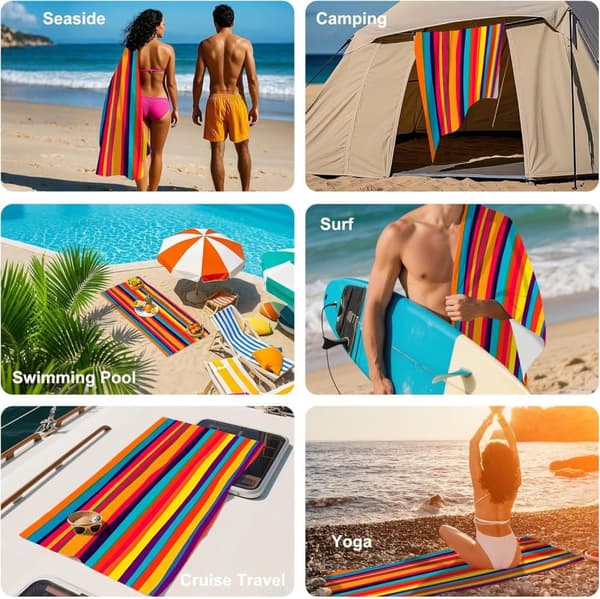 Bomclap Rainbow stribet strandhåndklæde mikrofiber badehåndklæde 80x160 cm - sandfri, tynd - pool, ferie, tilbehør