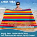 Miniatyrbillede 2 af 6: Bomclap Rainbow stribet strandhåndklæde mikrofiber badehåndklæde 80x160 cm - sandfri, tynd - pool, ferie, tilbehør