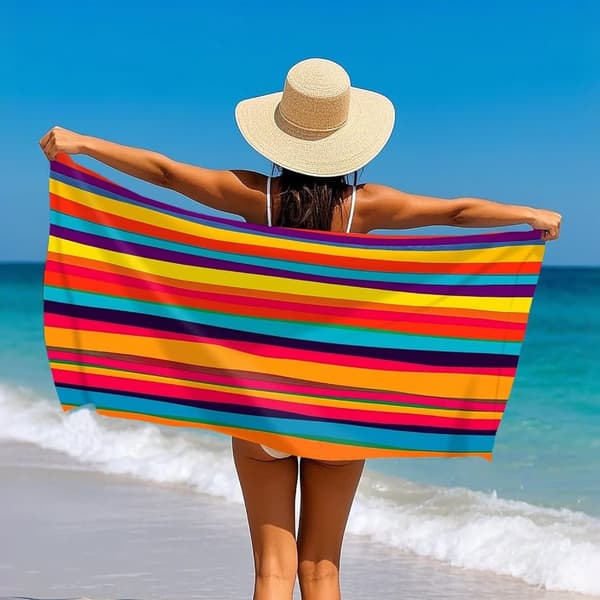 Bomclap Rainbow stribet strandhåndklæde mikrofiber badehåndklæde 80x160 cm - sandfri, tynd - pool, ferie, tilbehør