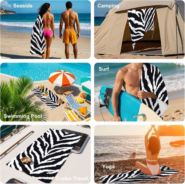 Bomclap Zebra Pattern Mikrokuituinen Kylpypyyhe Rantapyyhe 80x160 cm - Hiekaton, Kevyt - Jooga, Retkeily, Miehet