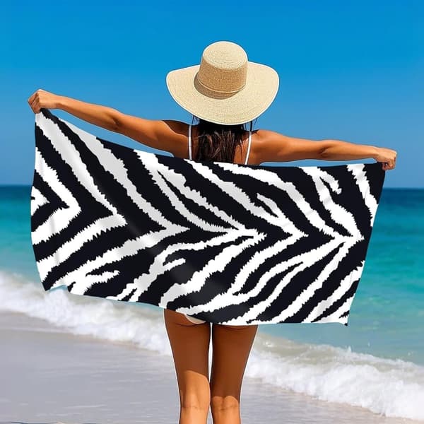 Bomclap Zebra Pattern Mikrokuituinen Kylpypyyhe Rantapyyhe 80x160 cm - Hiekaton, Kevyt - Jooga, Retkeily, Miehet