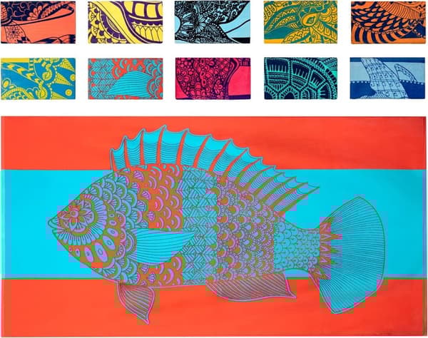 Bomclap Tropical Fish Rantapyyhe Kylpypyyhe 80x160 cm - Punainen & Sininen, 100% Puuvilla, Pakkautuva - Värikäs Kylpypyyhe