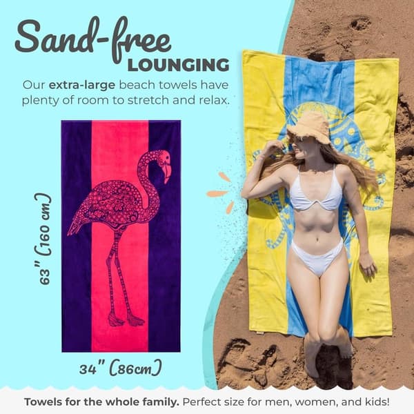 Bomclap Flamingo Microfiber Badehåndklæde Strandhåndklæde 80x160 cm - Pink & Lilla, Sødt Design, XL, Absorberende