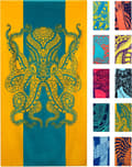 Pikkukuva 1 / 6: Bomclap Octopus rantapyyhepyyhe 80x160 cm - oranssi ja sinivihreä, trooppinen design, 100% puuvilla