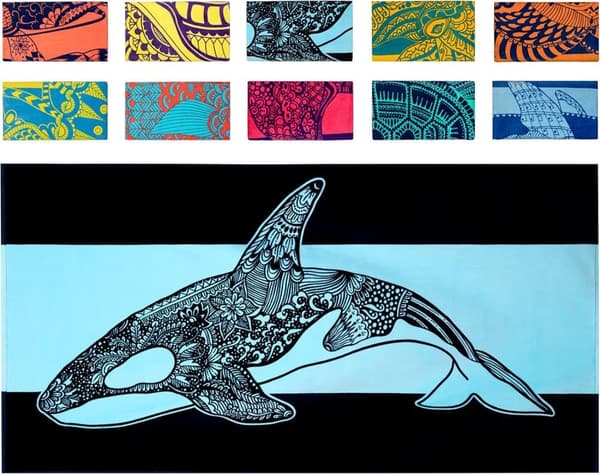 Bomclap Spækhugger Strandhåndklæde Badehåndklæde 80x160 cm - Marineblå & Blå, Hval Design, Farverig, 100% Bomuld
