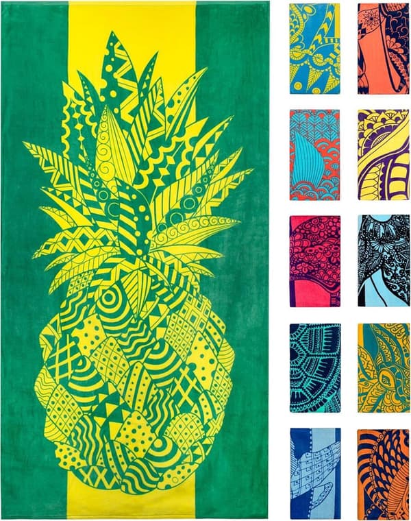 Bomclap Ananas Mikrokuituinen Kylpypyyhe Rantapyyhe 80x160 cm - Keltainen & Vihreä, Trooppinen Hedelmä, Ainutlaatuinen muotoilu