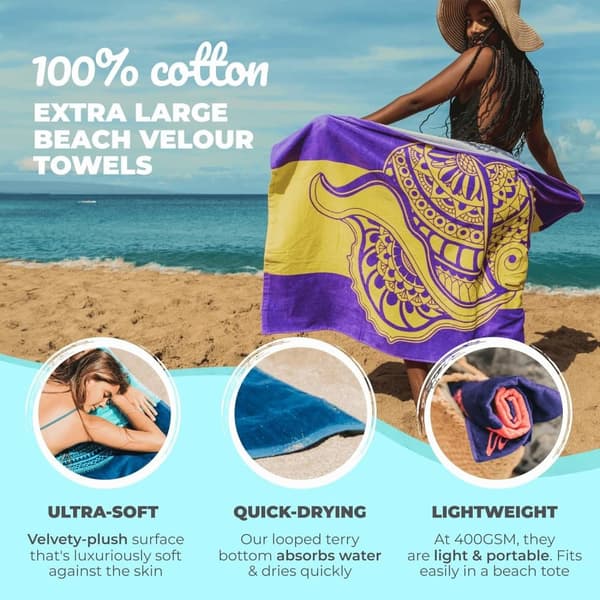 Bomclap Shells Rantapyyhe Kylpypyyhe 80x160 cm - Violetti & Keltainen, 100% Puuvilla, Trooppinen, Kompakti - Travel