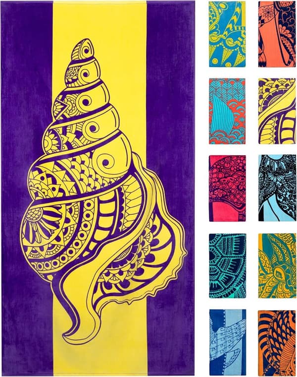Bomclap Shells Rantapyyhe Kylpypyyhe 80x160 cm - Violetti & Keltainen, 100% Puuvilla, Trooppinen, Kompakti - Travel