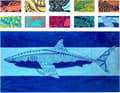 Miniatyrbillede 1 af 6: Bomclap Shark Badehåndklæde Strandhåndklæde 80x160 cm - Blå, Tropisk Design, Hawaii, 100% Bomuld - Hav