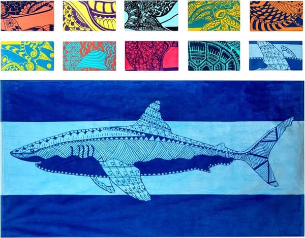 Bomclap Shark Badehåndklæde Strandhåndklæde 80x160 cm - Blå, Tropisk Design, Hawaii, 100% Bomuld - Hav