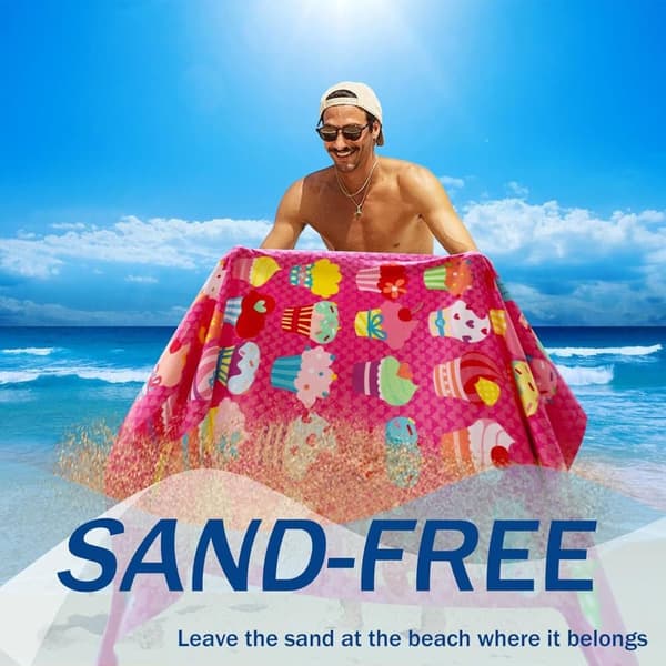 Bomclap Sandafvisende Strandhåndklæde Badehåndklæde Mikrofiber 80x160 cm - Sandfri, Tynd Kompakt - Bad, Rejse (Cupcake)