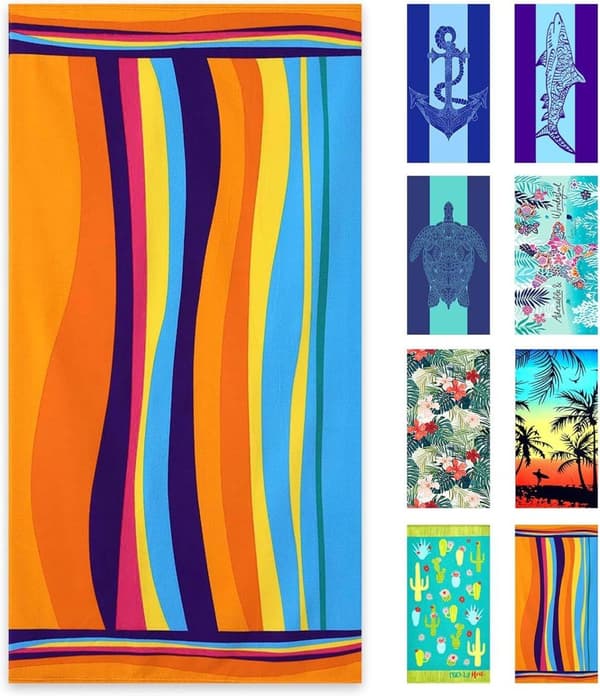 Bomclap Oversized badehåndklæde strandhåndklæde mikrofiber 80x160 cm - letvægts, kompakt - rejser, pool (bølger)