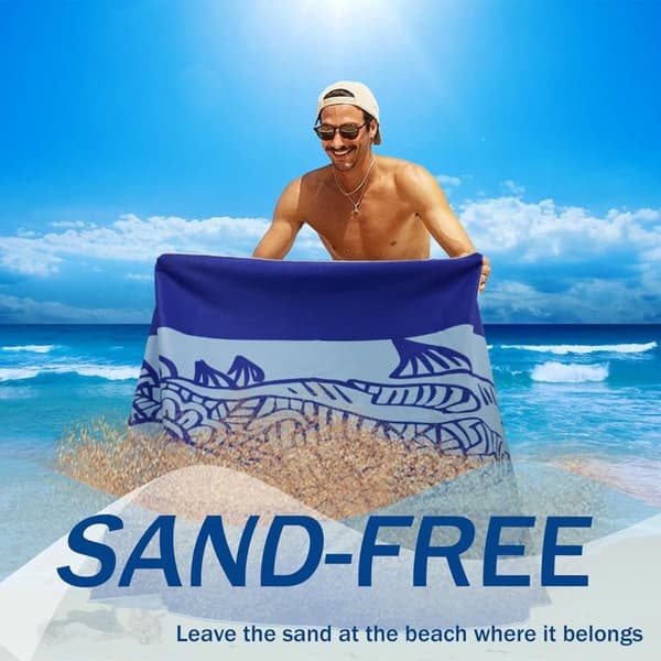Bomclap Sandfri Badehåndklæde Strandhåndklæde 80x160 cm - Overdimensionel, Letvægts - Svømning, Hav (Haj)