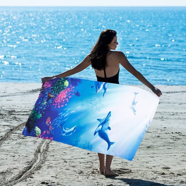 OBOSOE Delfin söt strandlakan – 80×130CM tunn, lätt mikrofiber. Öm, snabbtork, sandfri. Pool/bad/resor. Rabatt: delfingåvor till flickor/kvinnor/barn