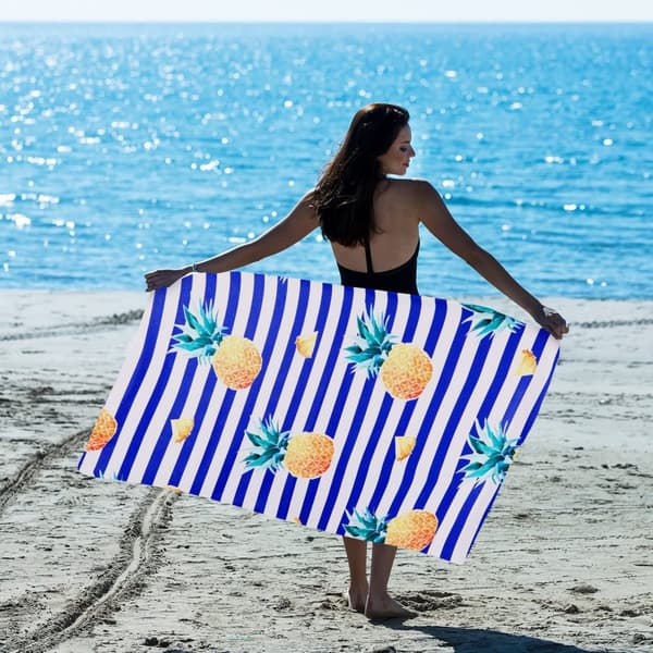 OBOSOE Overdim Stretched Ananas Beach Sheet – 80×130CM tynd mikrofiber, superabsorberende. Hurtigtørrende, sandfri