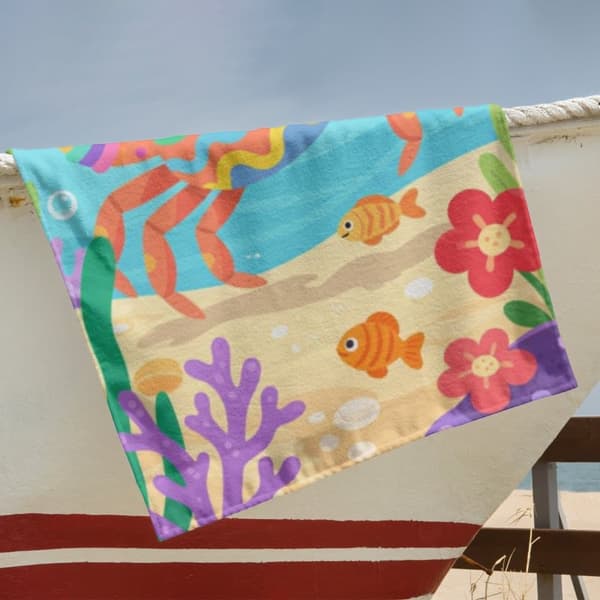OBOSOE Strandhåndklæde 70x140cm - Fröhlicher Krabbe & Bunte Unterwasserwelt - Badehåndklæde Rejsehåndklæde