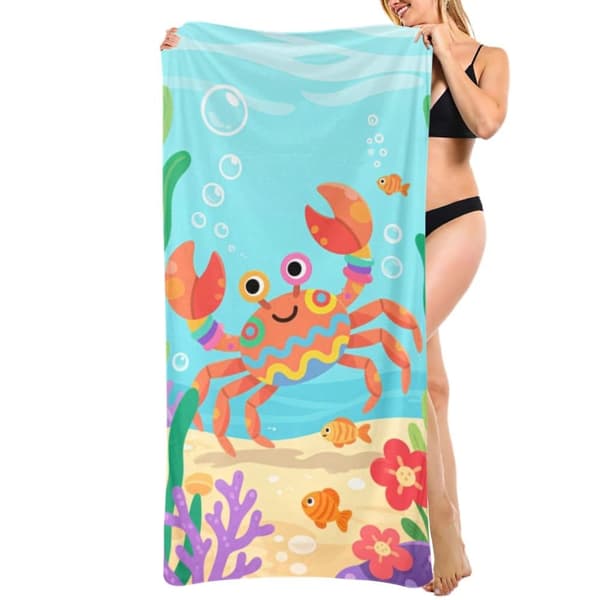 OBOSOE Strandhåndklæde 70x140cm - Fröhlicher Krabbe & Bunte Unterwasserwelt - Badehåndklæde Rejsehåndklæde