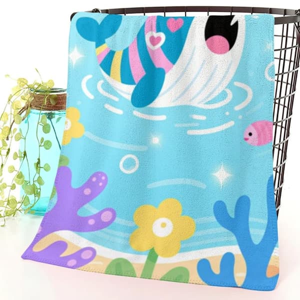 OBOSOE Strandhåndklæde 70x140cm - Bunter Wal & Underwater Wonders - Badehåndklæde Rejsehåndklæde