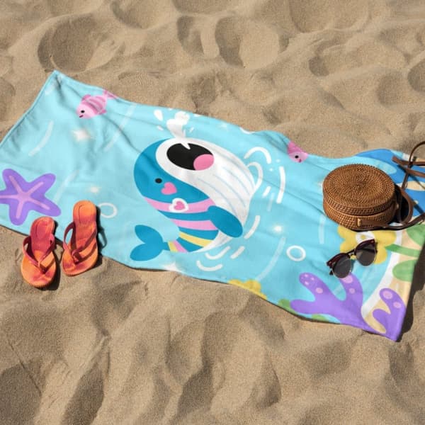 OBOSOE Strandhåndklæde 70x140cm - Bunter Wal & Underwater Wonders - Badehåndklæde Rejsehåndklæde