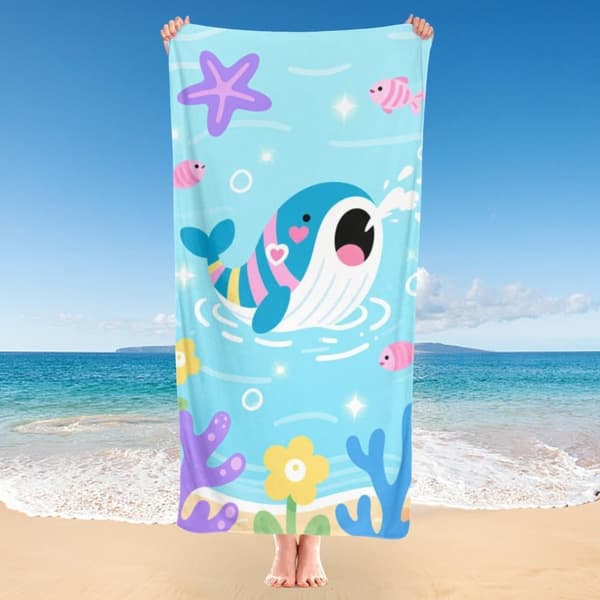 OBOSOE Strandhåndklæde 70x140cm - Bunter Wal & Underwater Wonders - Badehåndklæde Rejsehåndklæde