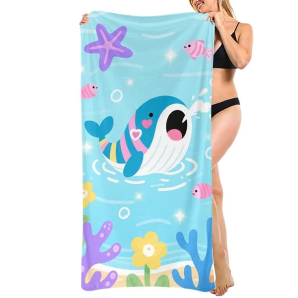 OBOSOE Strandhåndklæde 70x140cm - Bunter Wal & Underwater Wonders - Badehåndklæde Rejsehåndklæde
