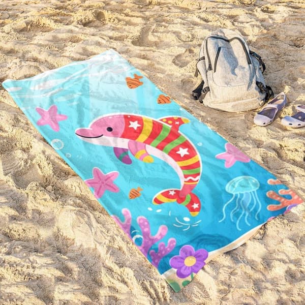 OBOSOE Strandhåndklæde 70x140cm - Bundles Delfin & Meereszauber - Badehåndklæde Rejsehåndklæde