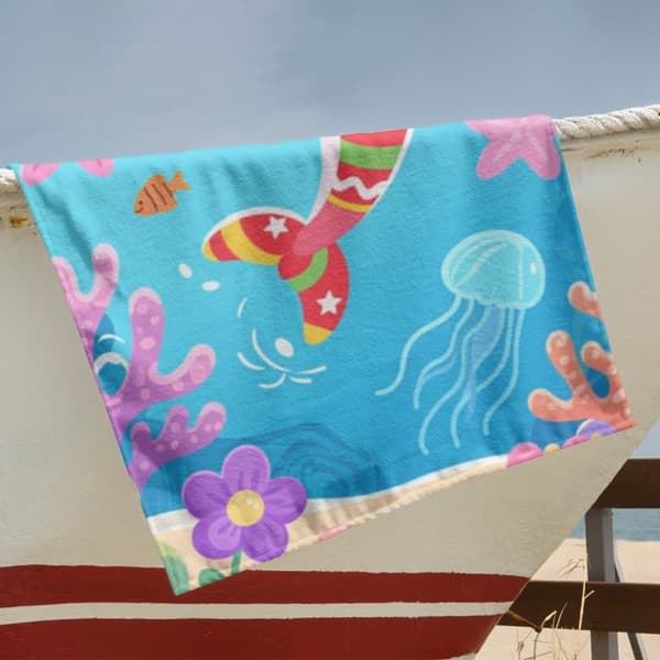 OBOSOE Strandhåndklæde 70x140cm - Bundles Delfin & Meereszauber - Badehåndklæde Rejsehåndklæde