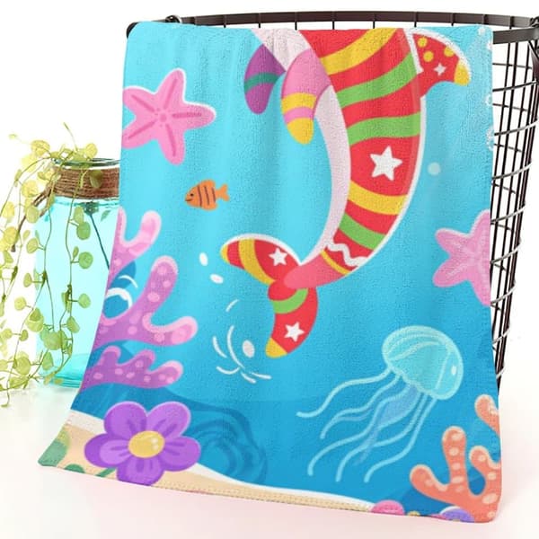 OBOSOE Strandhåndklæde 70x140cm - Bundles Delfin & Meereszauber - Badehåndklæde Rejsehåndklæde