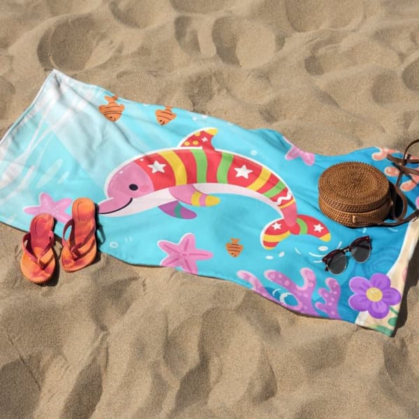 OBOSOE Strandhåndklæde 70x140cm - Bundles Delfin & Meereszauber - Badehåndklæde Rejsehåndklæde