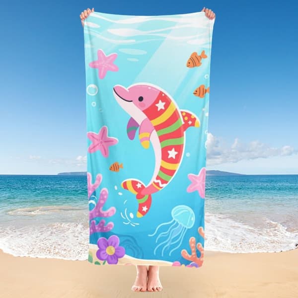 OBOSOE Strandhåndklæde 70x140cm - Bundles Delfin & Meereszauber - Badehåndklæde Rejsehåndklæde