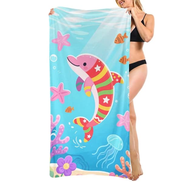 OBOSOE Strandhåndklæde 70x140cm - Bundles Delfin & Meereszauber - Badehåndklæde Rejsehåndklæde