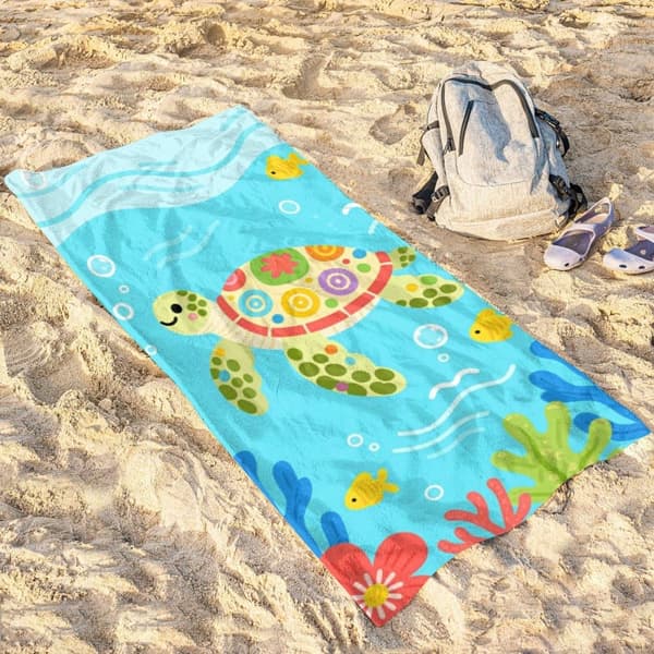 OBOSOE Strandhandduk 70x140cm - Bunte Meeresschildkröte & Unterwasserparade - Badhandduk Reisehandduk