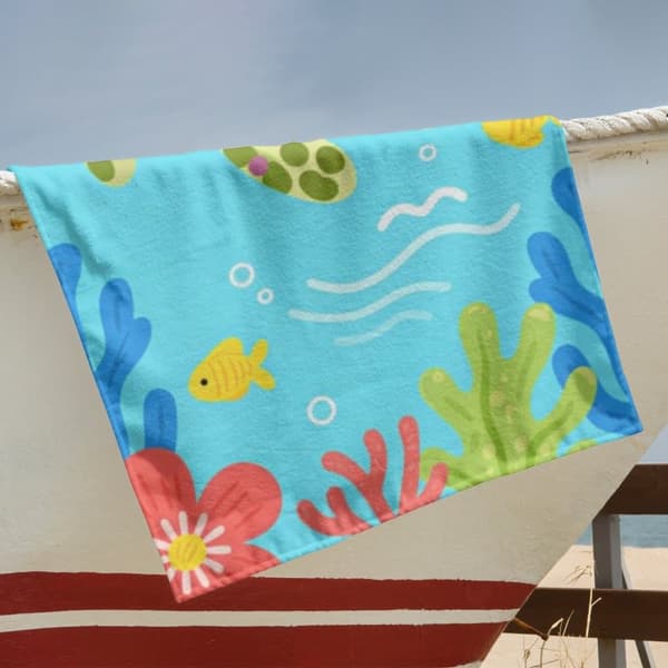 OBOSOE Strandhandduk 70x140cm - Bunte Meeresschildkröte & Unterwasserparade - Badhandduk Reisehandduk