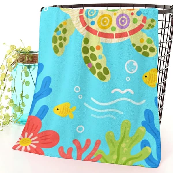 OBOSOE Strandhandduk 70x140cm - Bunte Meeresschildkröte & Unterwasserparade - Badhandduk Reisehandduk