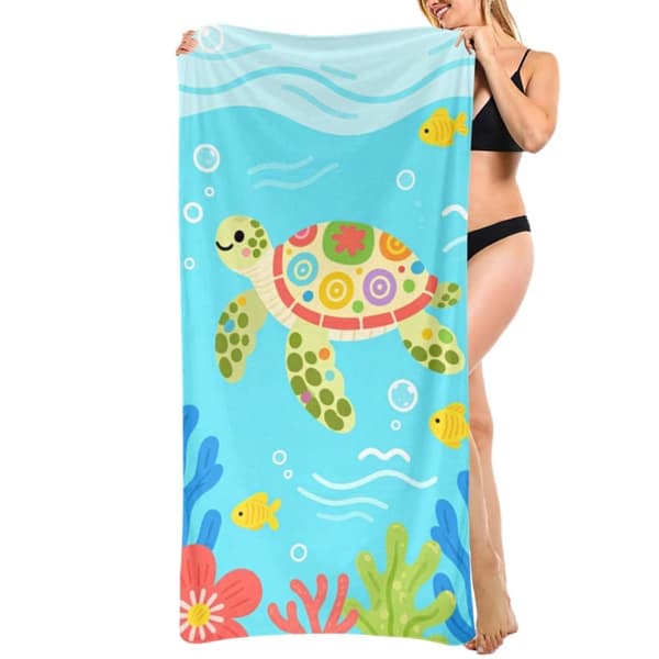 OBOSOE Strandhandduk 70x140cm - Bunte Meeresschildkröte & Unterwasserparade - Badhandduk Reisehandduk