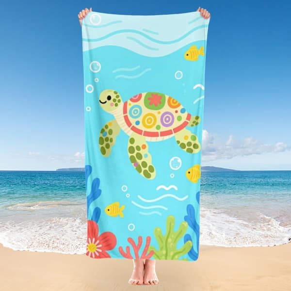 OBOSOE Strandhandduk 70x140cm - Bunte Meeresschildkröte & Unterwasserparade - Badhandduk Reisehandduk