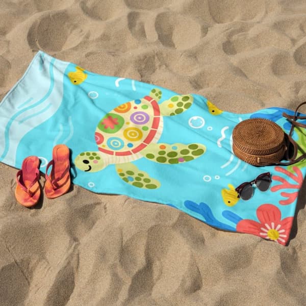 OBOSOE Strandhandduk 70x140cm - Bunte Meeresschildkröte & Unterwasserparade - Badhandduk Reisehandduk