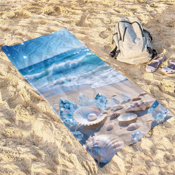OBOSOE Strandhåndklæde 70x140cm - Kristalle und Muscheln am Glitzernden Beach - Badehåndklæde Rejsehåndklæde