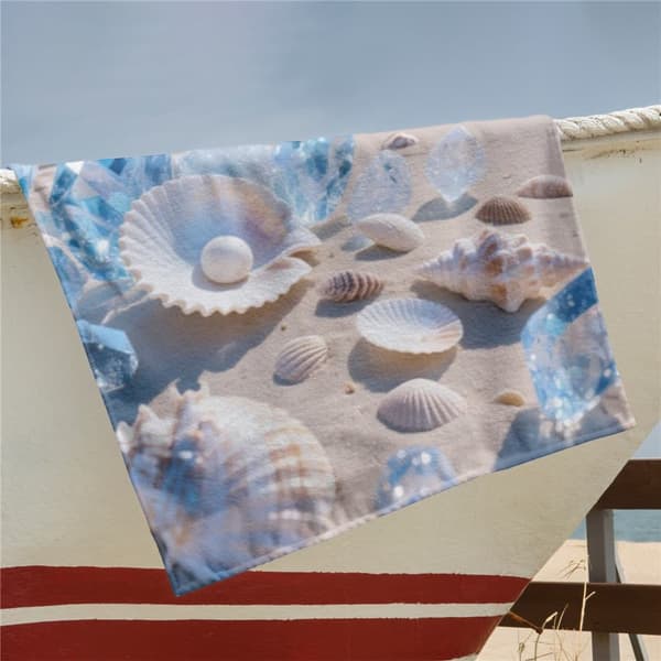 OBOSOE Strandhåndklæde 70x140cm - Kristalle und Muscheln am Glitzernden Beach - Badehåndklæde Rejsehåndklæde