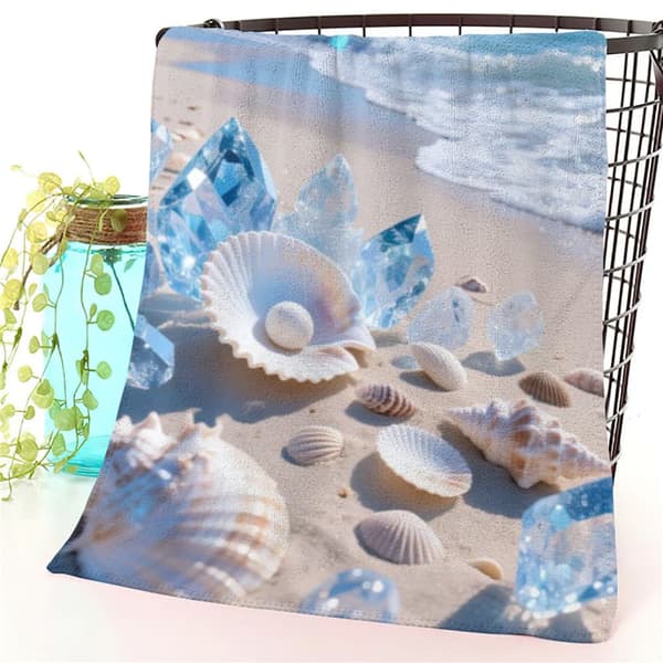 OBOSOE Strandhåndklæde 70x140cm - Kristalle und Muscheln am Glitzernden Beach - Badehåndklæde Rejsehåndklæde