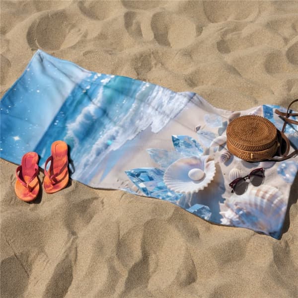 OBOSOE Strandhåndklæde 70x140cm - Kristalle und Muscheln am Glitzernden Beach - Badehåndklæde Rejsehåndklæde