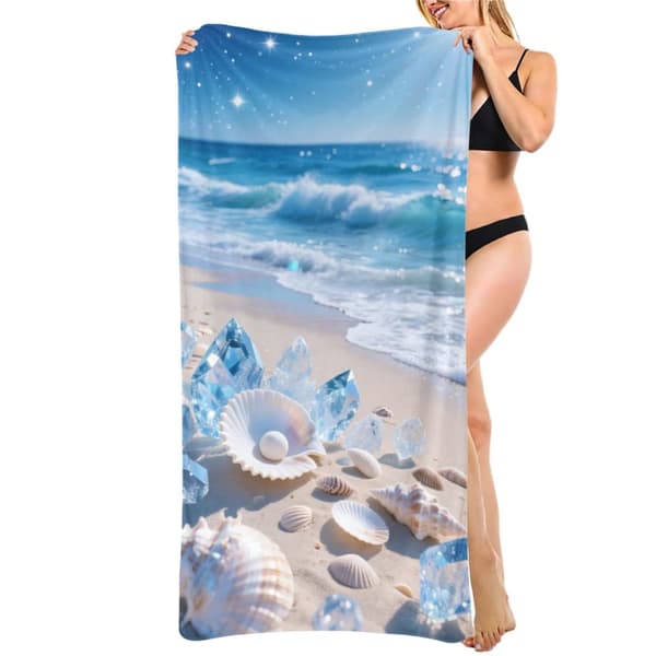 OBOSOE Strandhåndklæde 70x140cm - Kristalle und Muscheln am Glitzernden Beach - Badehåndklæde Rejsehåndklæde