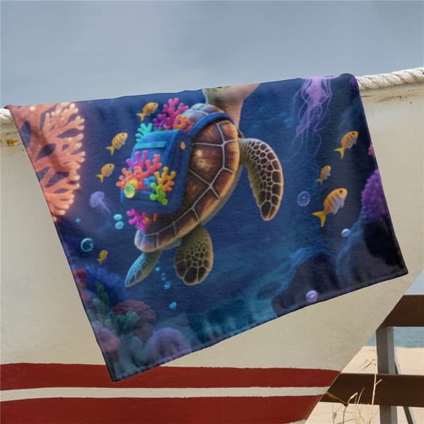 OBOSOE Rantapyyhe 70x140cm - Korallen - Rinkka - Schildkröte im Ozean - Kylpypyyhe Matkapyyhe