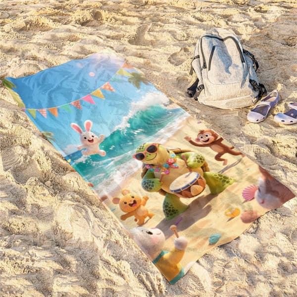 OBOSOE Strandhåndklæde 70x140cm - Niveau - Strandfest med musik - Strandhåndklæde Rejsehåndklæde