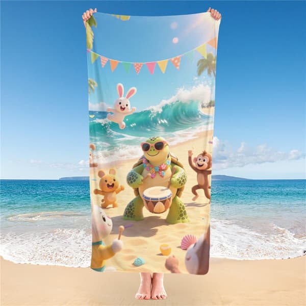 OBOSOE Strandhåndklæde 70x140cm - Niveau - Strandfest med musik - Strandhåndklæde Rejsehåndklæde