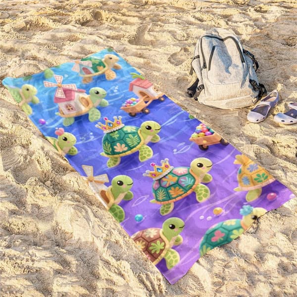 OBOSOE Strandhandduk 70x140cm - Küssliche Schildkröten mit Kronen - Badhandduk Reisehandduk